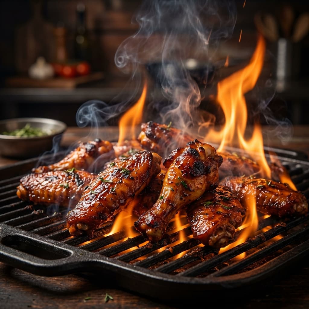 Alitas BBQ en parrilla